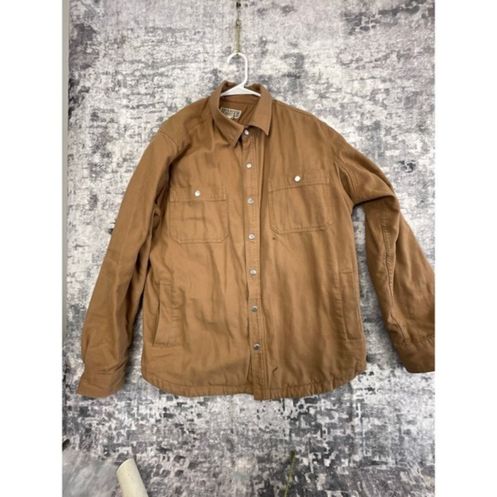 Duluth Trading Co Blanket Lined Shacket Men's L Tan Canvas Shirt Jacket Workwear